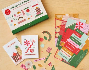 Collage Card Making Kit - Holiday & Christmas DIY Crafting with pre-cut paper shapes
