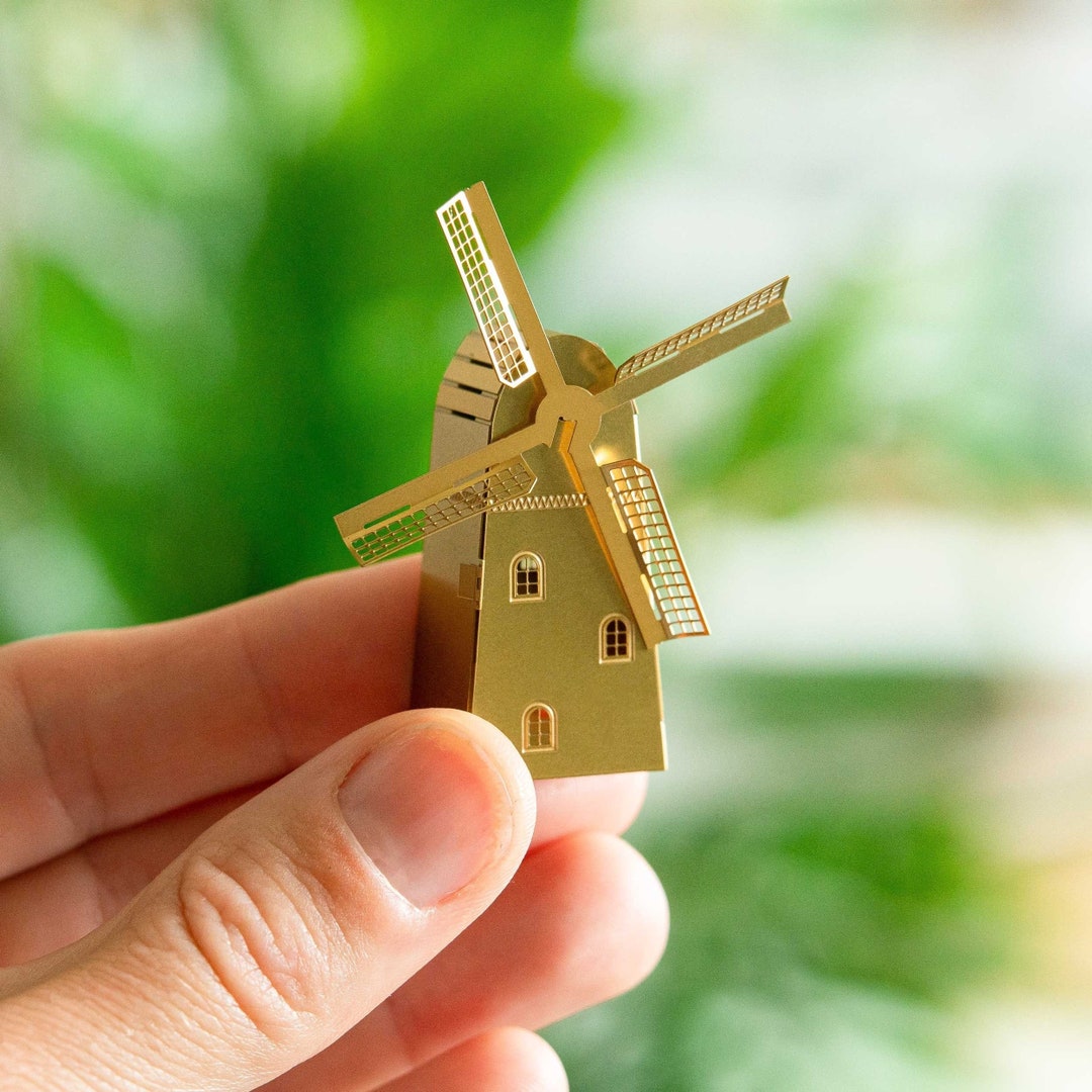Windmill 3D DIY Miniature Model Kit. Brass Plant Trinket Desk
