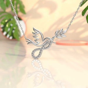 Peace Dove Silver Necklace, 925 Sterling Silver, Birthday Gift, Pigeon Lover Gift, Women&#39;s Necklace, Pigeon Necklace