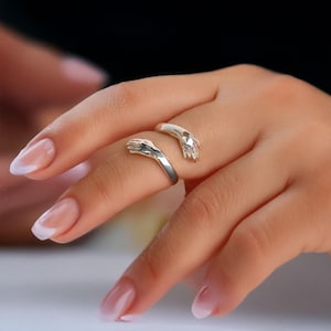 Bague câlin pour les amoureux, bague en argent câlins mains, argent sterling 925, bague pour femme, cadeau d'anniversaire, cadeau de la Saint-Valentin