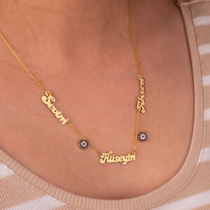 Three Names Evil Eye Necklace, 925 Sterling Silver, Women&#39;s Necklace, Personalized Necklace,Mother&#39;s Day Gift, Evil Eye Family Necklace
