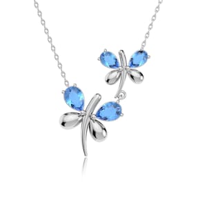 Aqua Stone Dragonfly Necklace, 925 Sterling Silver, Women&#39;s Necklace, Dragonfly Jewelry, Birthday Gift, Dragonfly Necklace