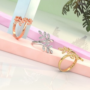 Double Ivy Adjustable Silver Ring, 925 Sterling Silver, Women&#39;s Ring, Ivy Jewelry, Stone Ivy Ring, Leaf Pattern Jewelry