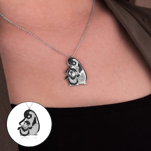 Mother Baby Penguin Necklace, 925 Sterling Silver, Mother&#39;s Day Gift, Penguin Lover Gift, Women&#39;s Necklace, Penguin Design Jewelry