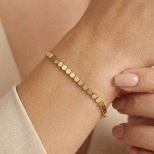 Bracelet Maillons Nid d'Abeille en Or Massif 14K, Bracelet Tennis Hexagones, Bracelet Ligne Géométrique, Cadeau