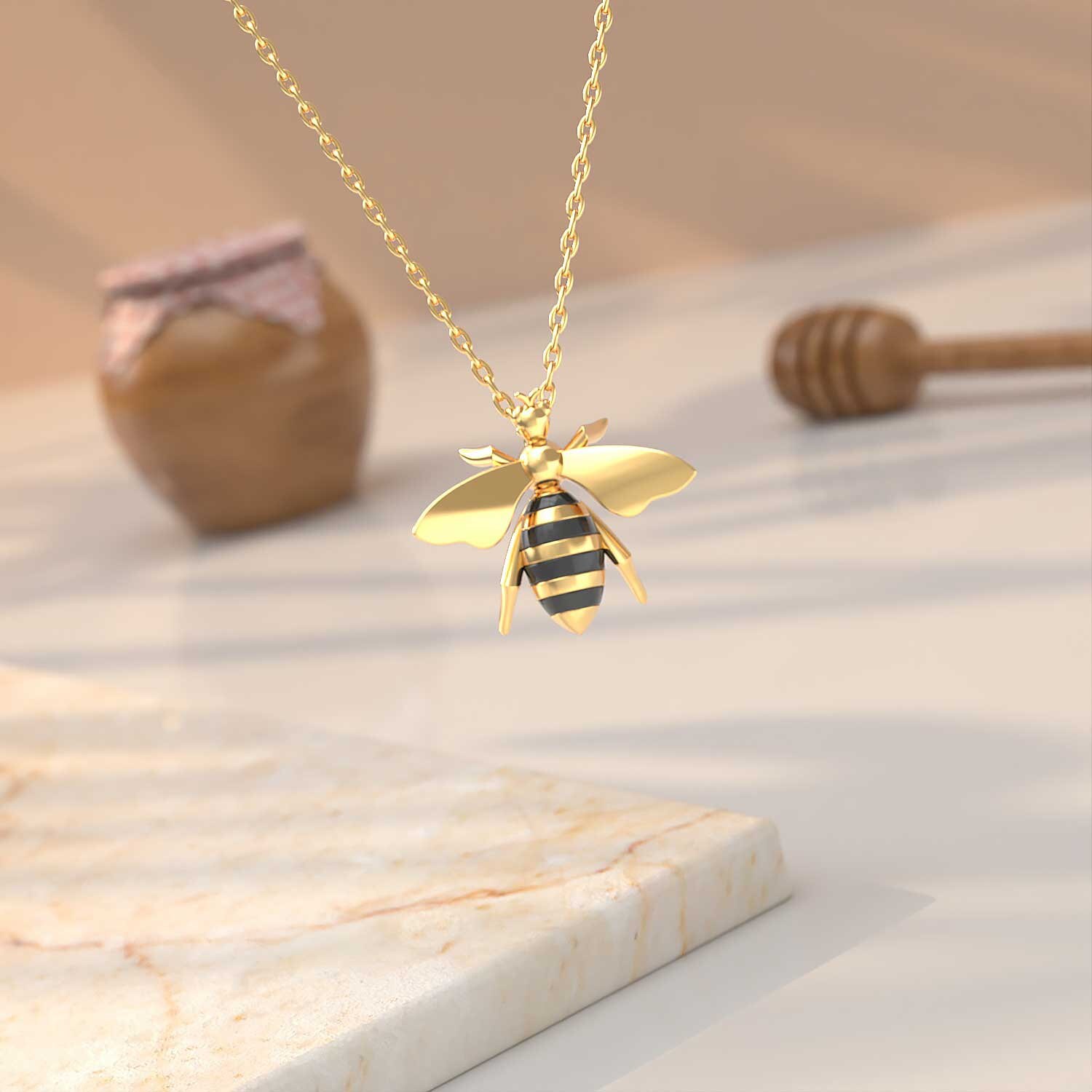 Bee Necklace, 925 Sterling Silver, Birthday Gift, Bee Lover Gift, Women's Necklace, Bee Honeycomb, Elegant Bee Necklace