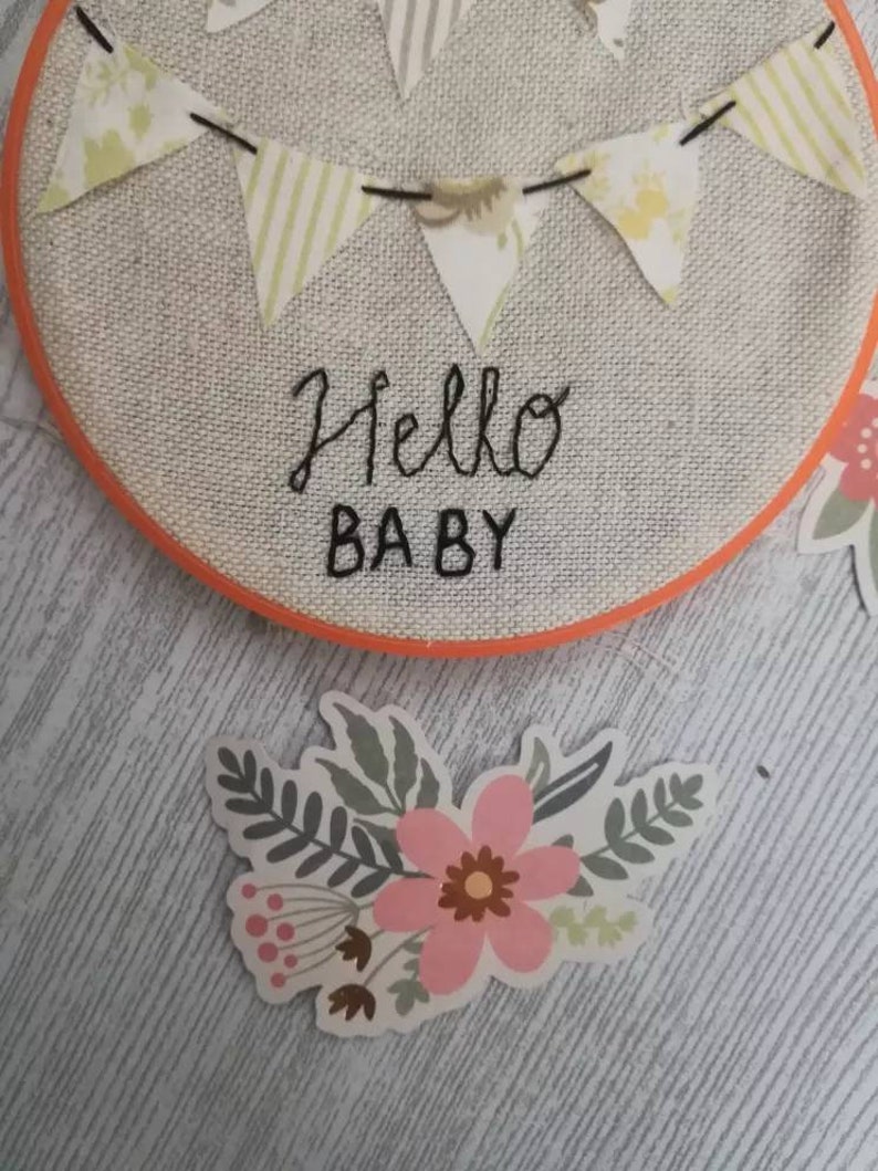 HELLO BABY-Birth frame-baby-frame-embroidery-linen-felt-embroidered frame-