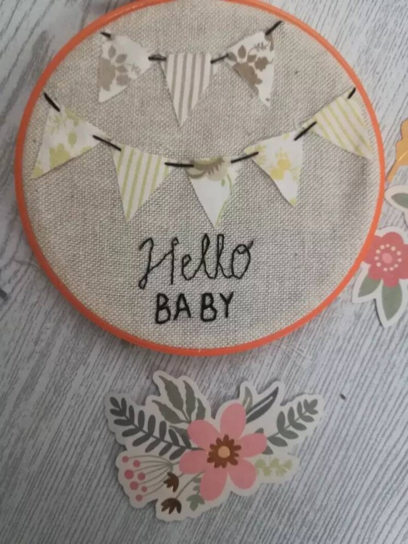 HELLO BABY-Birth frame-baby-frame-embroidery-linen-felt-embroidered frame-