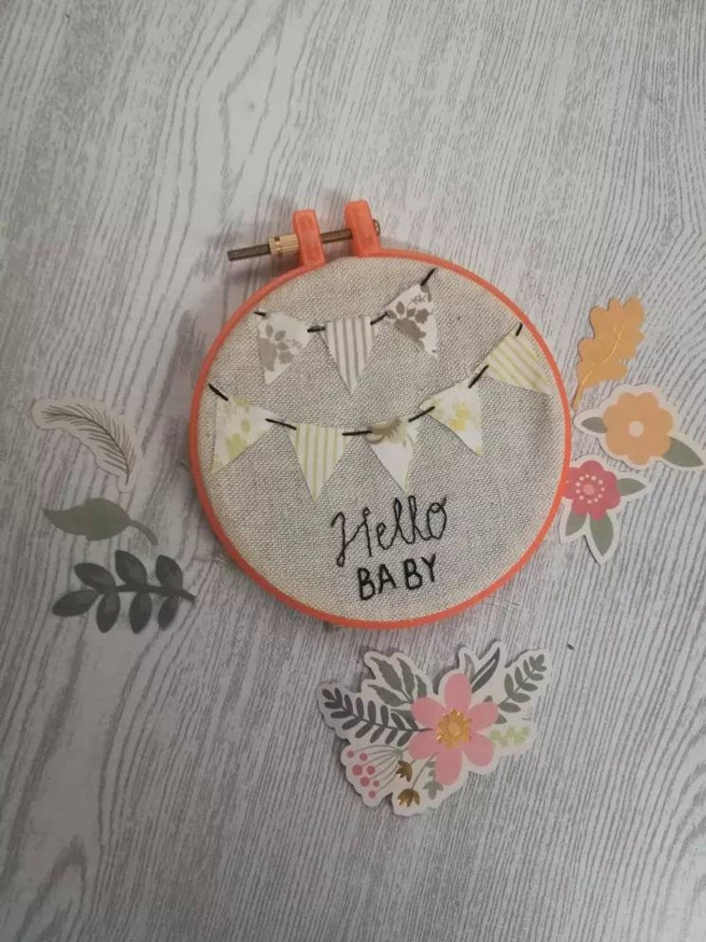HELLO BABY-Birth frame-baby-frame-embroidery-linen-felt-embroidered frame-