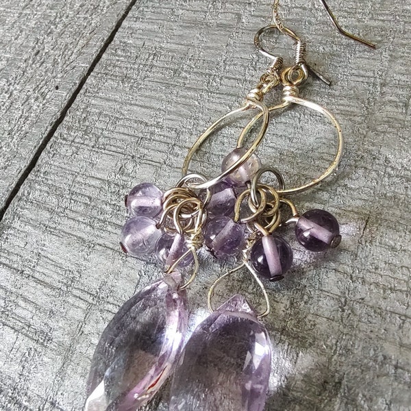 Rare Find and Reduced! Balanced Pink Amethyst Drop Earrings featuring February Birthstone Amethyst in a Pale Lavender