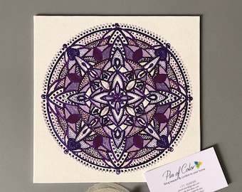 Hand painted purple mandala on canvas, wall decor, 20cm