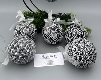 Black and white Christmas tree ornaments,8cm, 1 PC, Hand painted mandala baubles, Gothic Christmas decor