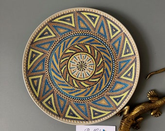 Decorative plate for Wall hanging, hand painted Ethnic Mandala, 26cm (10 1/4")