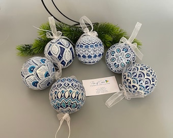 Christmas tree ball, Blue & white ornaments, 8cm, 1 PC, plastic