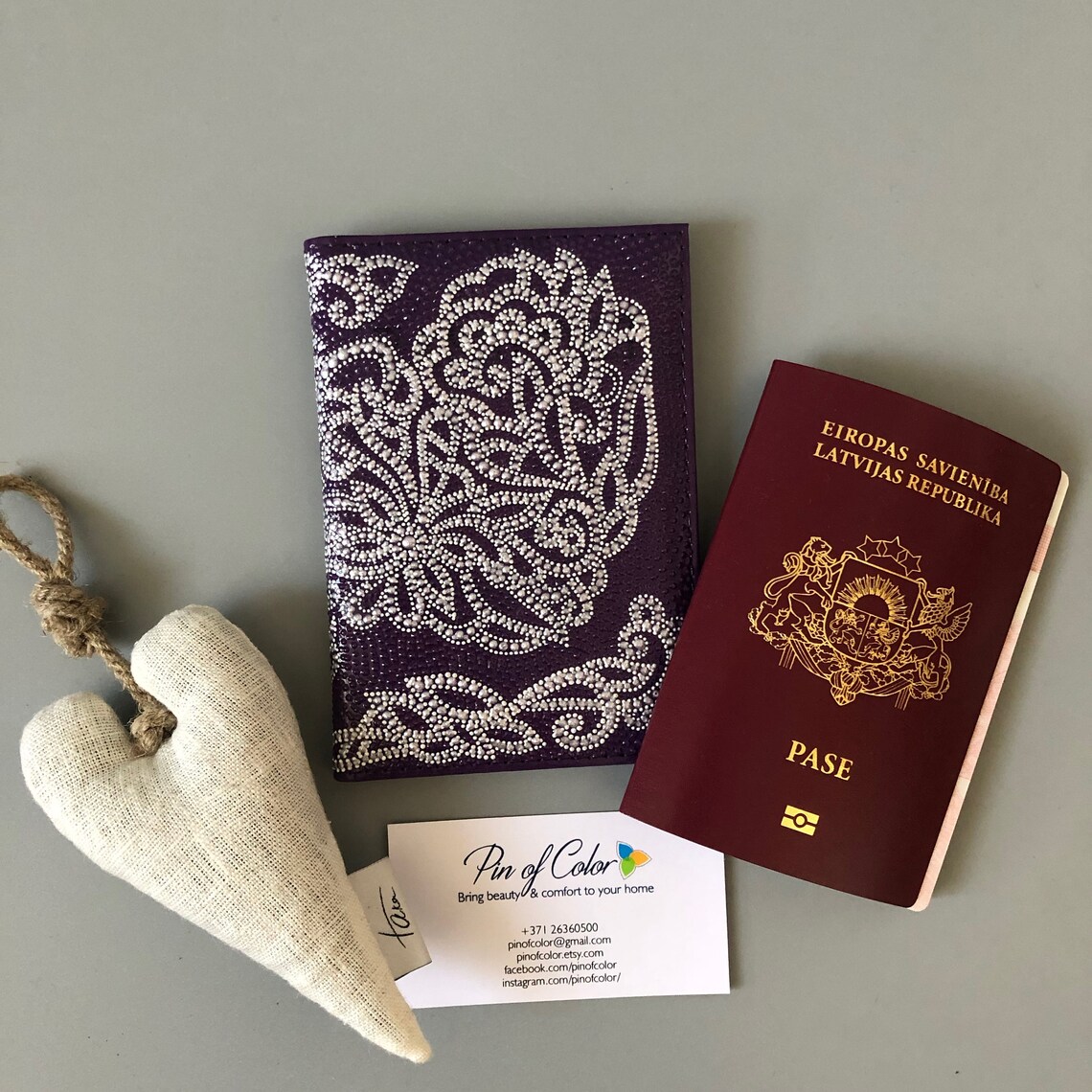 Purple Passport Cover With 2 Heart Ornament Leather Imitation Etsy