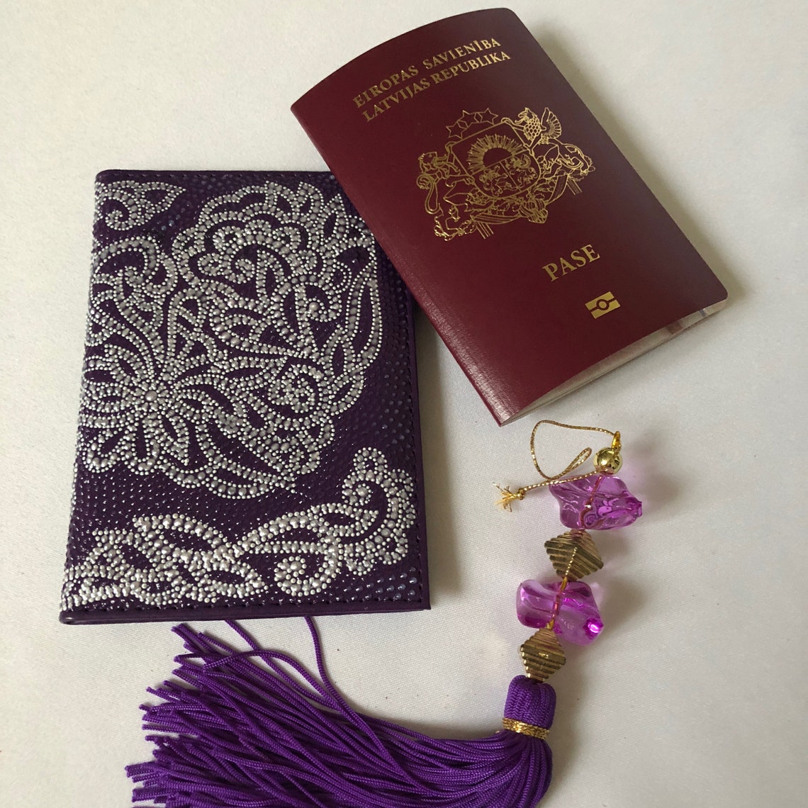 Purple Passport Cover With 2 Heart Ornament Leather Imitation Etsy