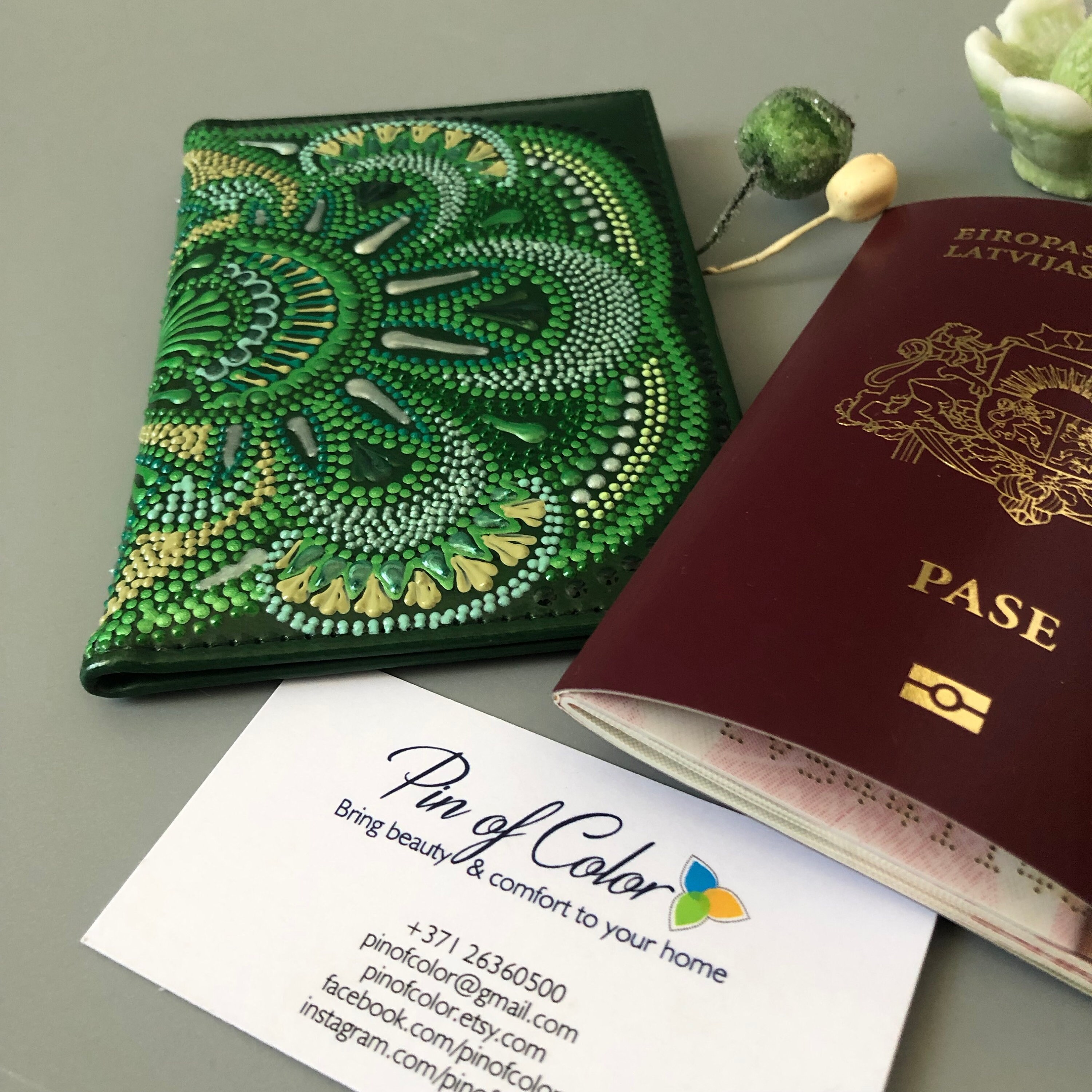 Green passport cover for women in boho style faux leather Etsy