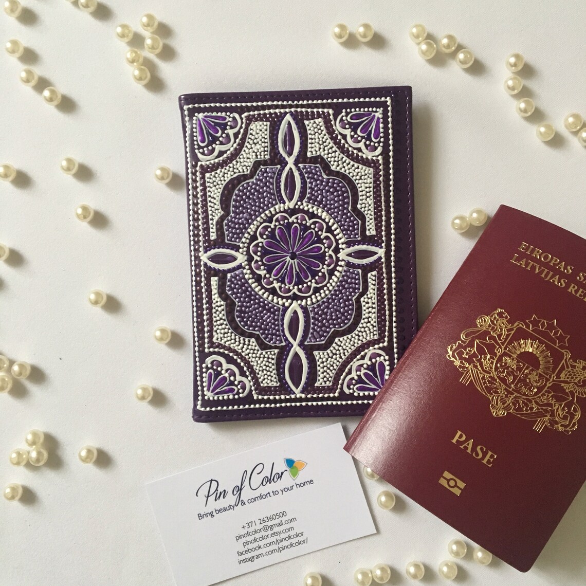 Purple Passport cover Hand painted holder in oriental style Etsy