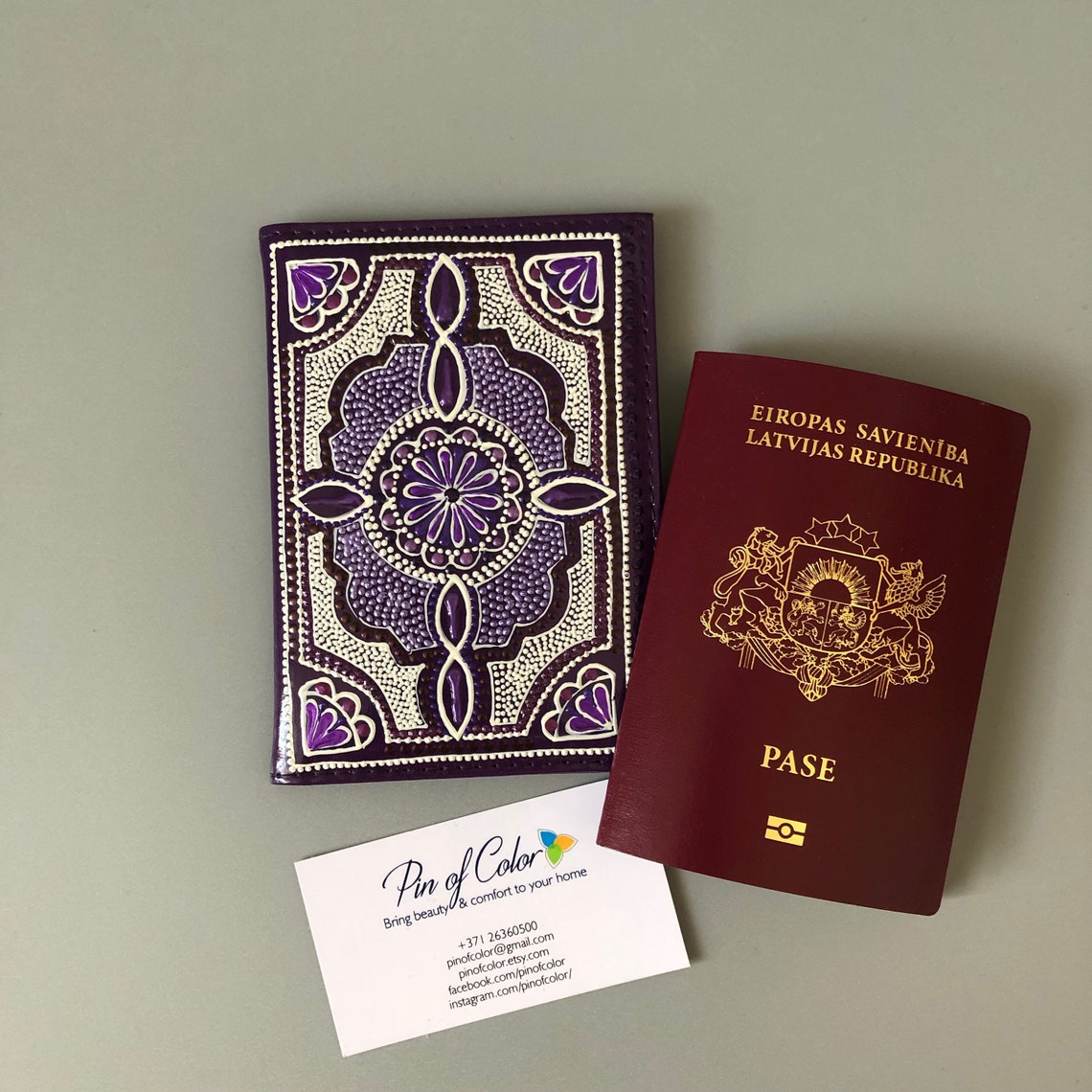 Purple Passport cover Hand painted holder in oriental style Etsy