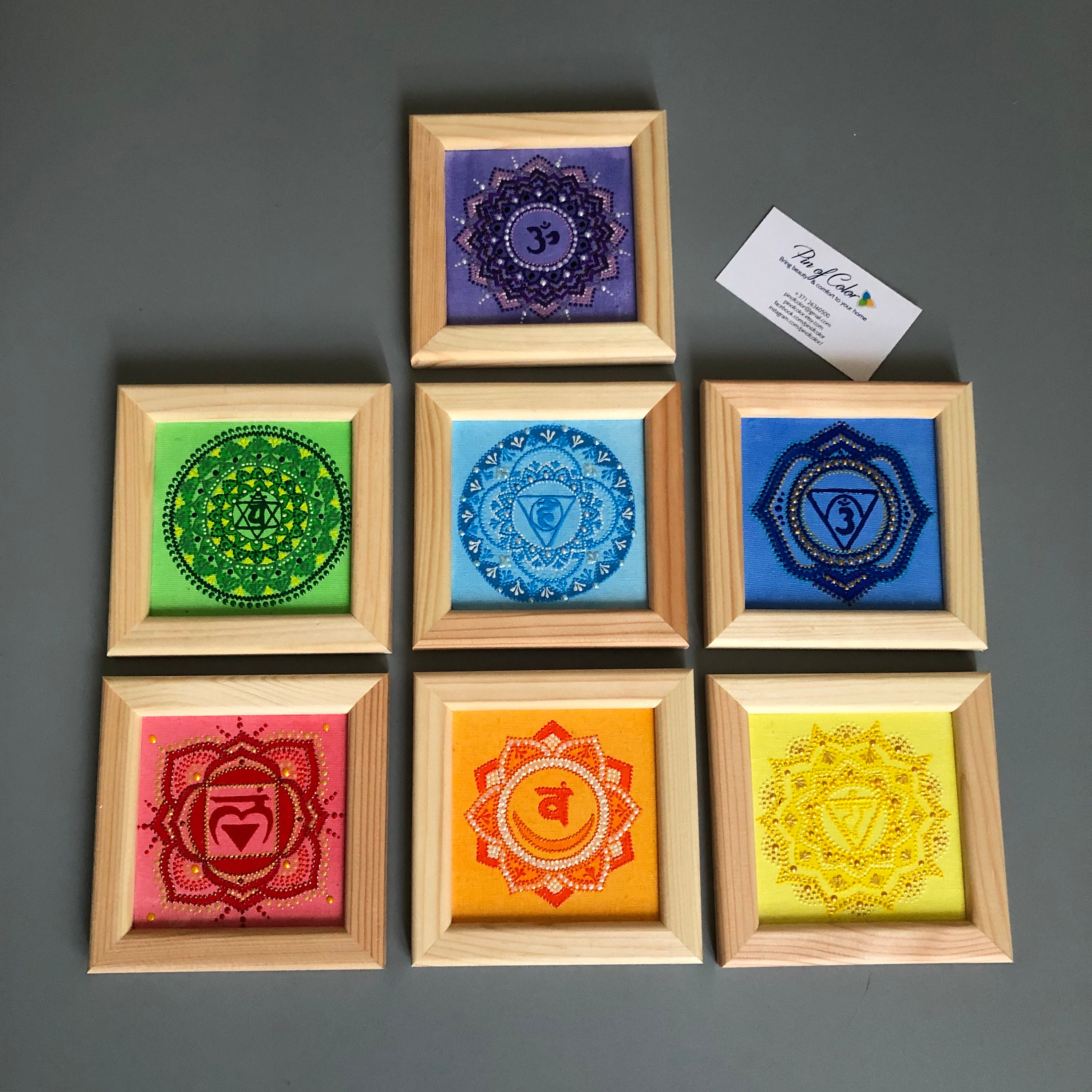S*O様 Cakra Jig & Yambal デルタ オリカラ 3本セット 7 Chakras Set, Hand Painted Wall Hanging Yoga Decor on Canvas in