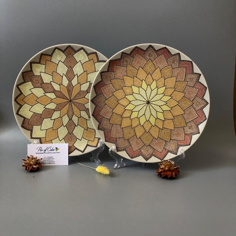 2pc decorative plates set for wall hanging hand painted gold Etsy