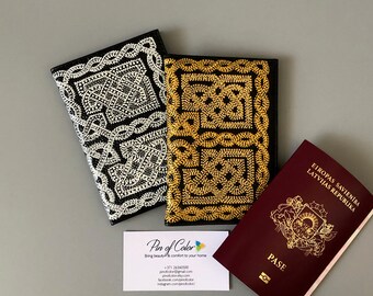 Passport covers with Gold and silver Celtic knot ornament, leather imitation, 1 pc