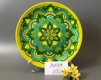 Decorative plate for Wall hanging, hand painted Green Mandala, 26cm (10 1/4")