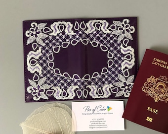 Purple passport cover for women, faux leather