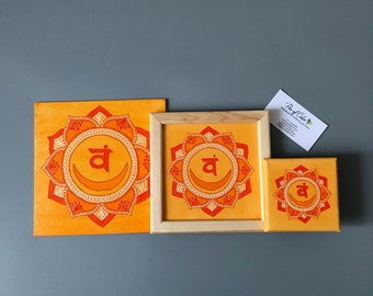 Orange Chakra mandala on canvas, hand painted yoga wall decor, Svadhisthana chakra