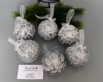 Lot de 4 boules de Noël - Aspect vintage - Fabriquées à la main