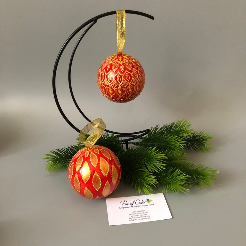 Christmas Tree Ornament in Gift Box Handpainted Red & Gold Etsy