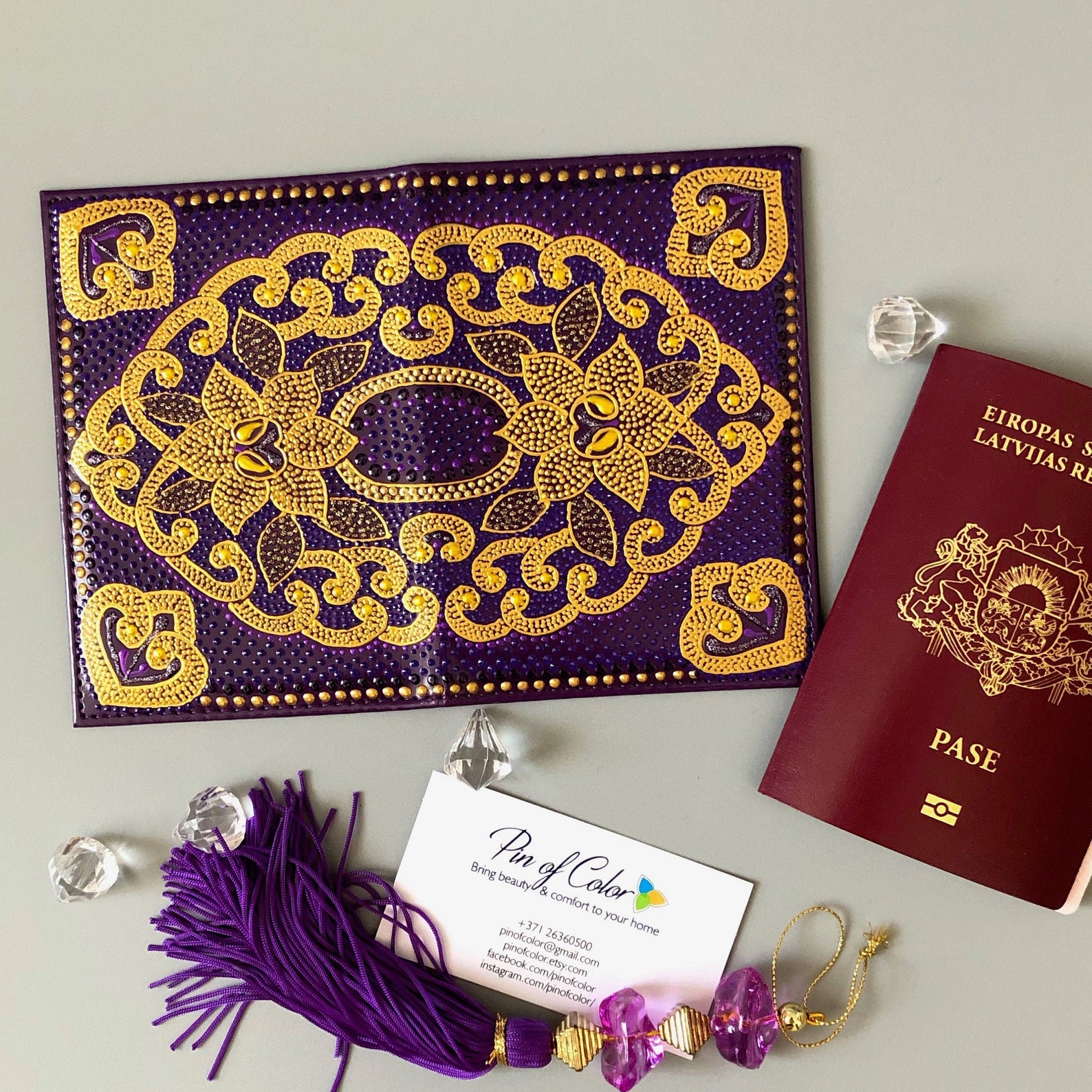 Purple Passport Cover With Gold Oriental Ornament Leather Etsy