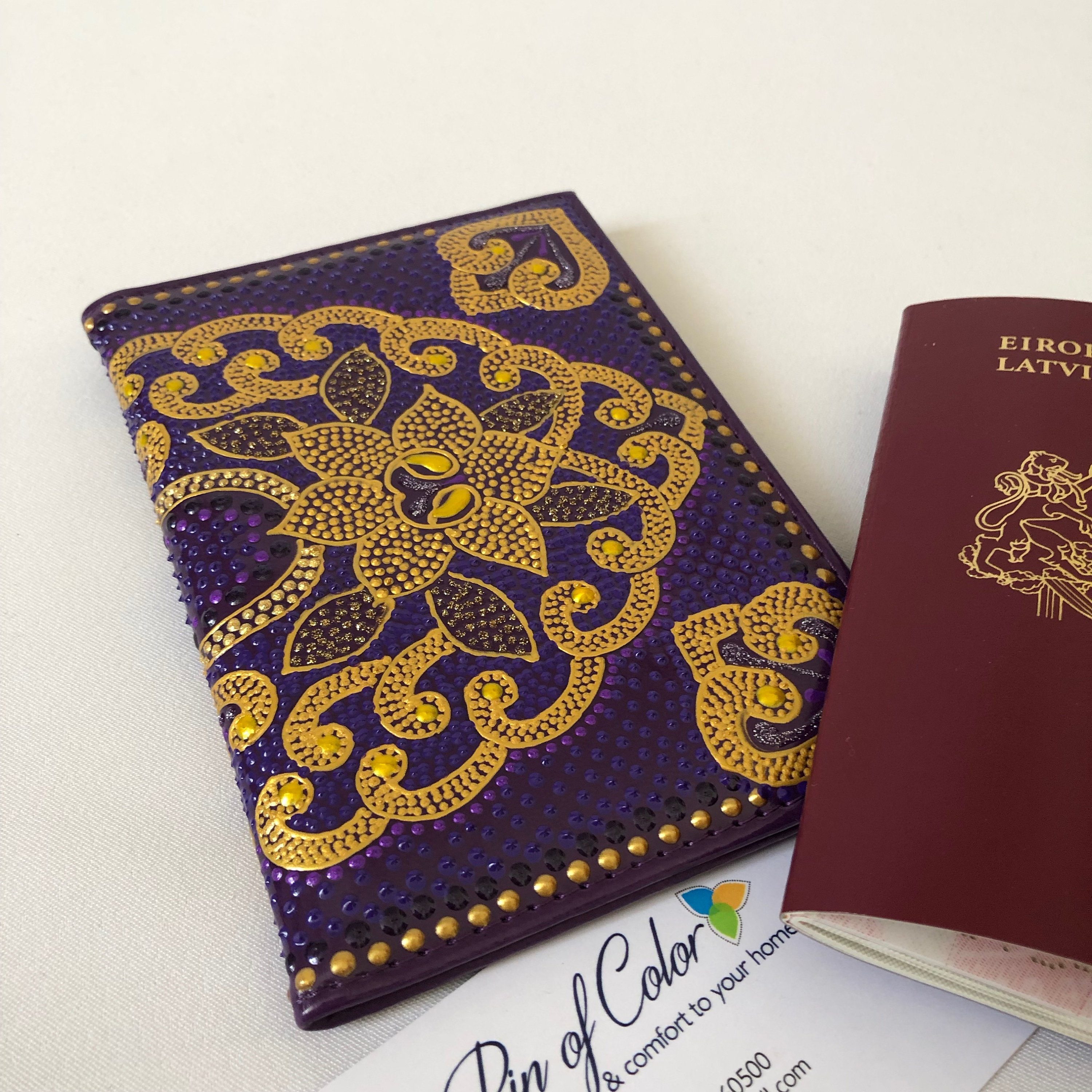 Purple Passport Cover With Gold Oriental Ornament Leather Etsy