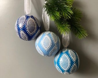 Blue & White Christmas Tree ornaments 8cm (3,15"), 1 pc