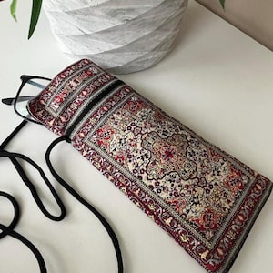 Ethnic Fabric glasses case, Authentic glasses cases, Turkish Kilim glasses case with long strap, Turkish woven fabric, Boho Gift For Mom