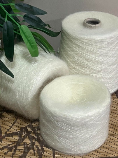 Mohair yarn from Industria Italiana Filati (Marzia Confort) yarn on Cone, hand and machine knitting, Italian bobbin mohair, White color