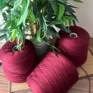 100% merino extrafine Tollegno 1900 (Harmony RW) yarn on Cone, hand and machine knitting, Italian bobbin yarn, Bordeaux color.