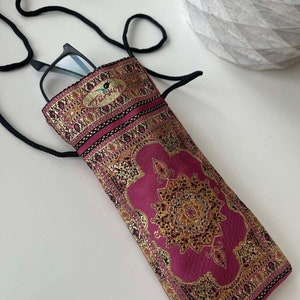 Ethnic Fabric glasses case, Authentic glasses cases, Turkish Kilim glasses case with long strap, Turkish woven fabric, Boho Gift For Mom