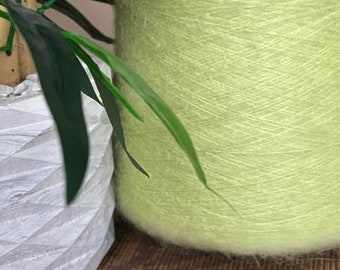 Mohair yarn from Industria Italiana Filati (Marzia) yarn on Cone, hand and machine knitting, Italian bobbin mohair, light yellow green color