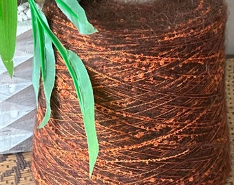 Mohair yarn from Industria Italiana Filati Riccio yarn on Cone, hand and machine knitting, Italian bobbin mohair, Orange-brown color, boucle