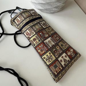 Ethnic Fabric glasses case, Authentic glasses cases, Turkish Kilim glasses case with long strap, Turkish woven fabric, Boho Gift For Mom