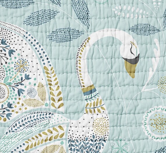 Wholecloth Lap Quilt Bed Blue Floral Quilt Rustic Throw Blanket Woodland Nursery Birds Crib Quilt Blue Bird Quilt Toddler Bedding Bedding Home Living