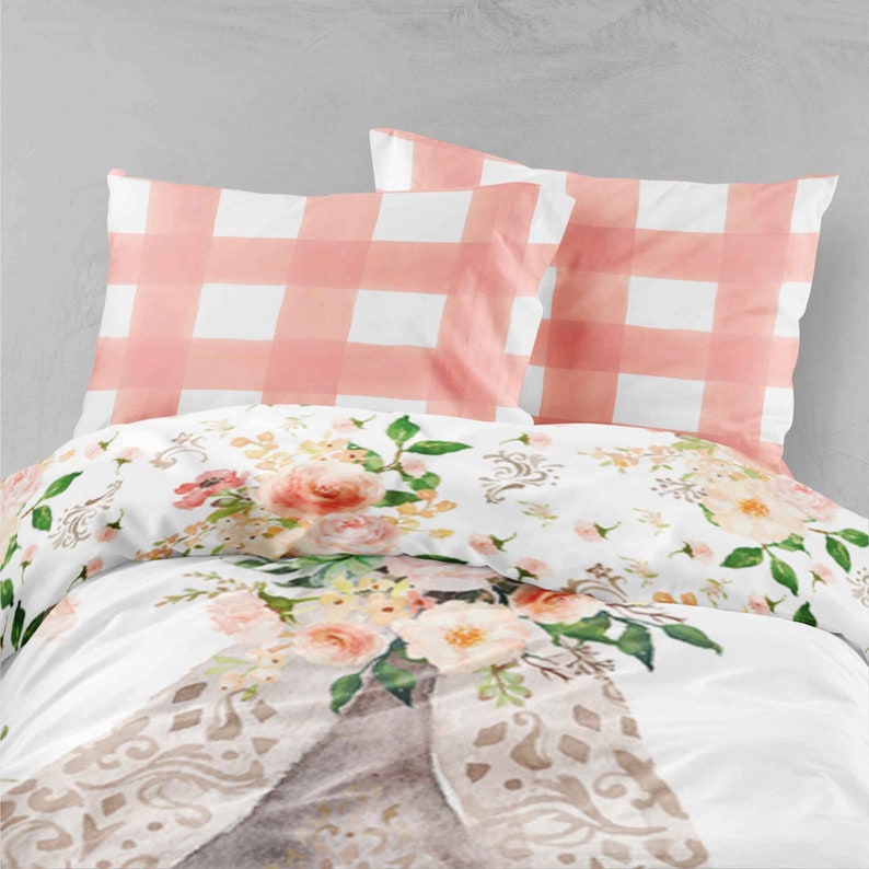 Toddler Bedding Sets Pink Peach Gold Boho Flower Tee Duvet Cover Kids Pillow Cases Comforter