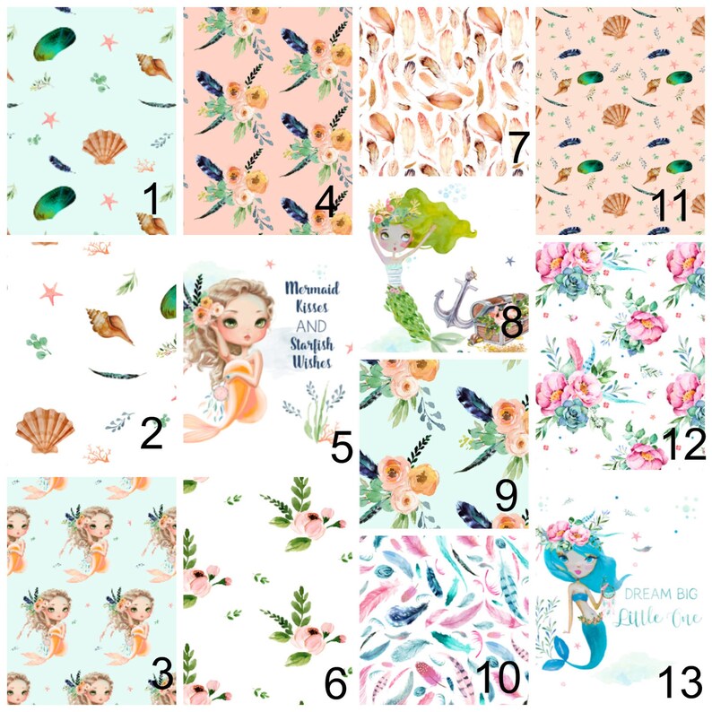 Floral Blanket Mermaid Bedding Seashell Room Decor Ocean Nursery Boho Crib Bedding Fitted Sheets- Change Pad- Boppy- Crib Skirt