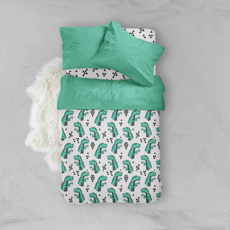 Boy Toddler Bedding Sets Green Dinosaur T Rex Duvet Image 0