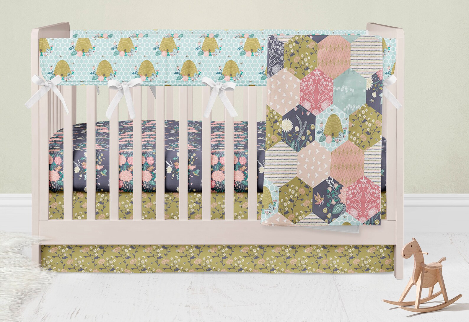 Bumble Bee Crib Bedding Set Flowers Crib Skirt Hive Fitted Etsy