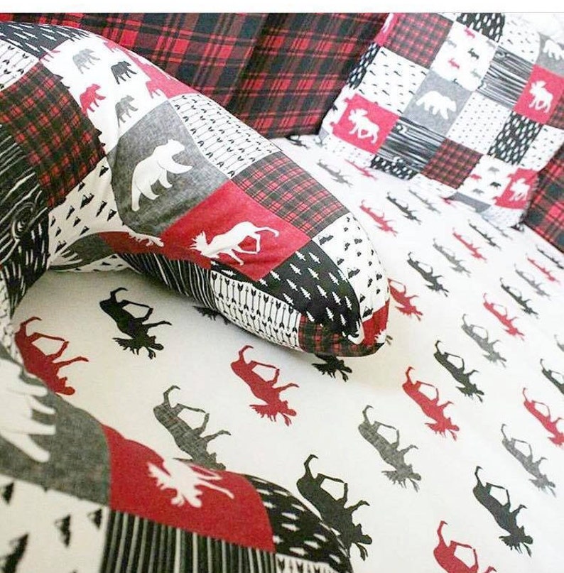 boppy cover red black plaid rustic bear crib skirt arrows fitted crib sheet Woodland Baby Bedding crib bumper moose changing pad cover