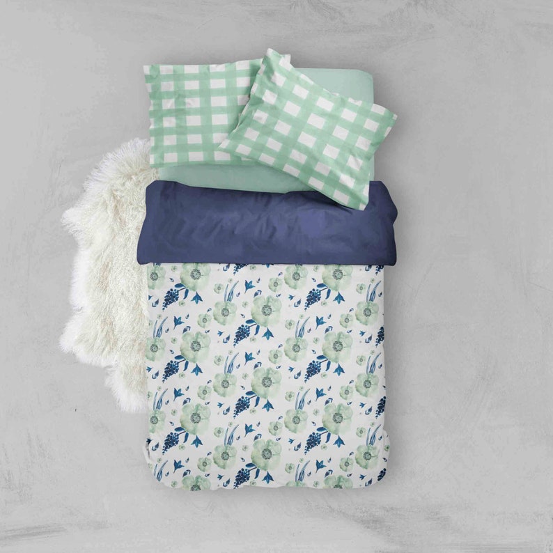 Girl Toddler Bedding Sets Mint Navy Floral Flowers Toddler Etsy