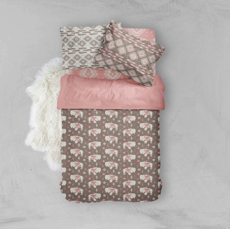 Girl Toddler Bedding Sets Boho Chic Buffalo Fl Fitted Sheets Kids Bison Pillow Cases Kidssouthwest Girls Pink Brown