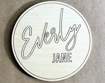 Personalized baby name announcement, wood circle baby name, wooden circle baby name, wood circle baby nursery, personalized wooden circle